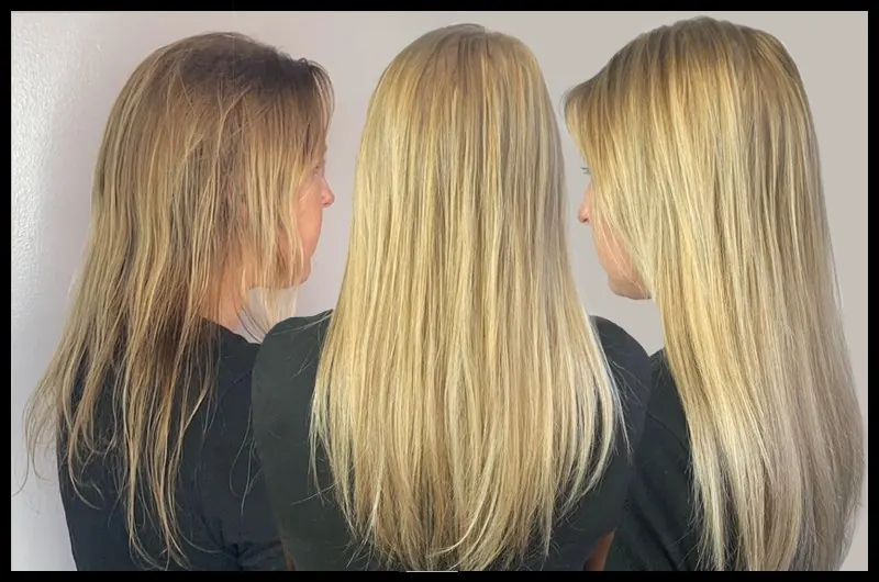 Before and after hair extensions by Alisa Pose