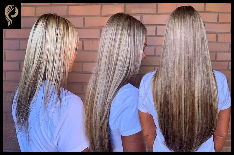 Before and after hair extensions by Alisa Pose