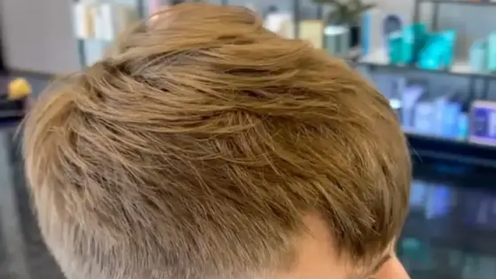 A finished short haircut photographed from behind