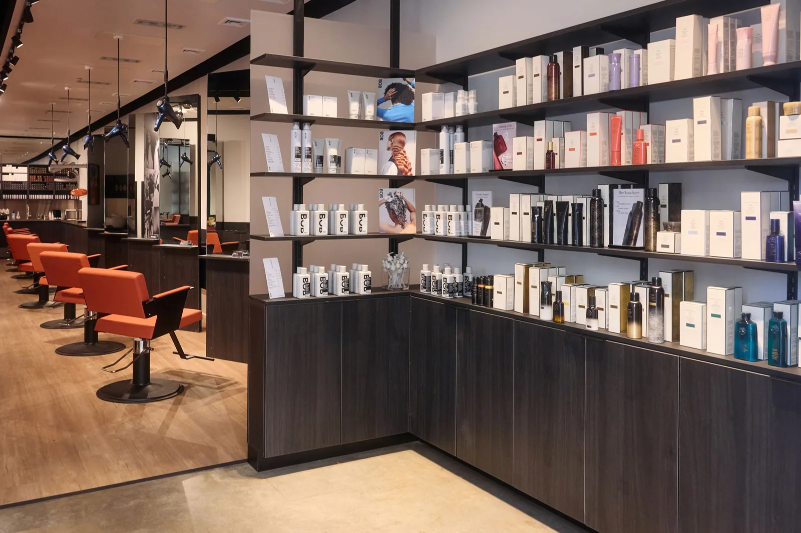 Retail shelves and styling chairs at Frankie by Rizzieri